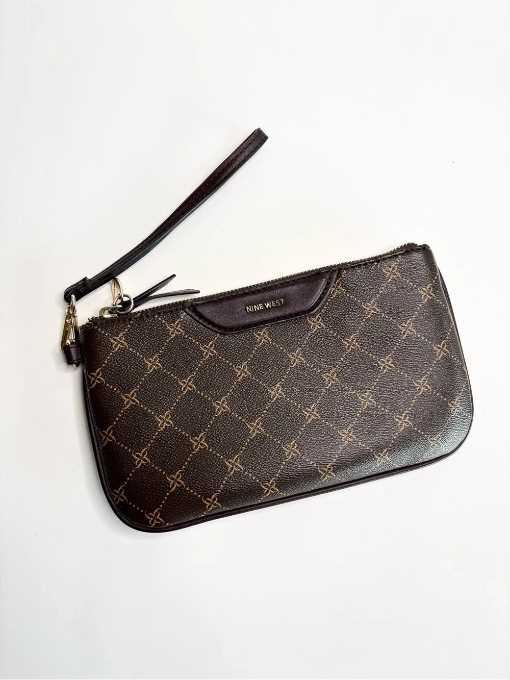 Nine West Wristlet Brown Patterned Wallet Clutch